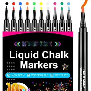 Liquid Chalk Markers for  Fridge Calendar Planning Board, Clear Glass Dry Erase Board, Whiteboard, Window, Mirror, Easy Wet Erase,1mm Fine Points (10 COLORS)