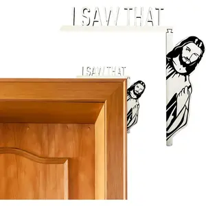 Creative Door Corner Decor, Wood Funny Door Sign Jesus Decor, I Saw That Jesus Door Sitter, Bless This Home Wall Decor, Frame Corner Decoration for Mirror Cabinet Drawer Furniture