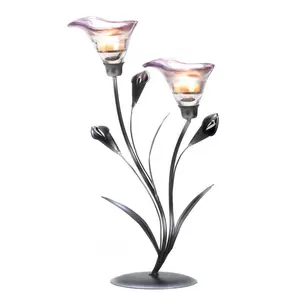 Flowering Tealight Holder - Decorative Iron Floral Holder with Teal Glowing Teas for Room Decoration