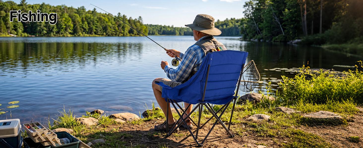Oversized XXL Camping Chair with Phone Holder, Folding Portable Outdoor Chair Supports 600 lbs, Padded Seat with Wine Glass Holder, Cup Holder & Side Pocket for Camping, Fishing tiktokshopbacktoschool