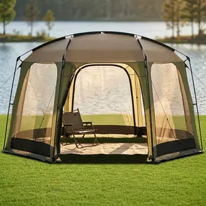 12.5ft Screen Tent Outdoor Mesh Canopy Gazebo for 6-8 Person Family PA Coated Sun Protection High-Density 8-Sided Mesh Easy Tool-Free Setup Stability for Backyard Patio Camping Picnic Lawn Party Summer Must-Have Pack summerwins