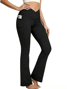 Women's High-Waisted V-Cross Flare Athleisure Leggings with Pockets - Athletic Workout Pants, Fitness Training Leggings, Sporty Joggers for Yoga, Casual Exercise (Yoga Pants Deals),summerwins