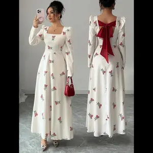 Elegant women’s long-sleeve dress with a mock neck ruffle design, casual fashion for spring and fall, perfect for everyday wear.