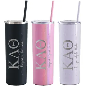 Kappa Alpha Theta Greek Letter Script Skinny Tumbler with Straw