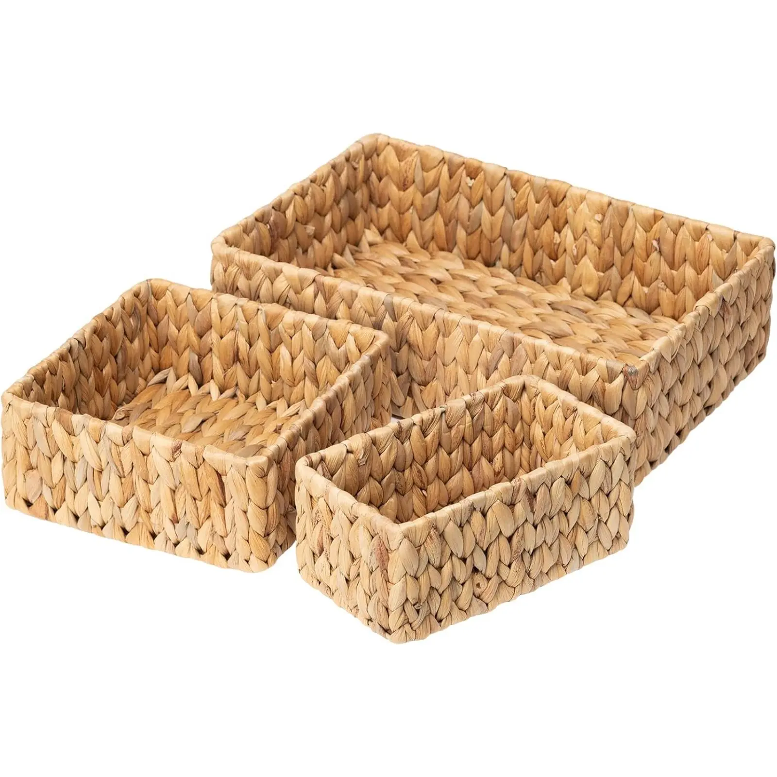 Wicker Baskets for Organizing 3Pack, Large and Small Wicker Storage Baskets Set, Hand Woven Baskets for Storage, Natural Water Hyacinth Storage Baskets for Pantry Shelf
