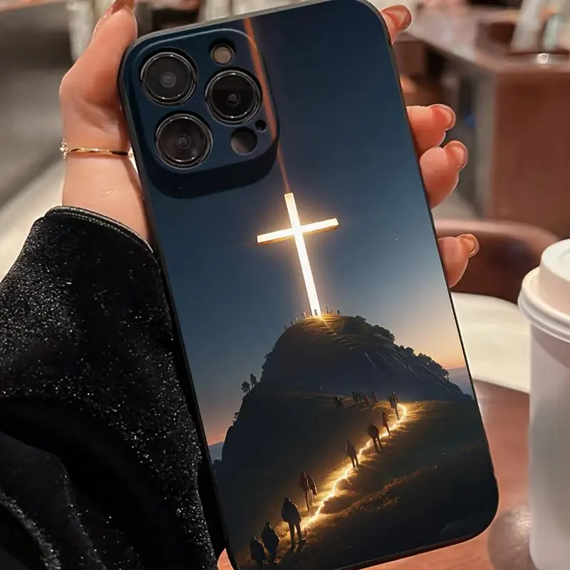 Soft Silicone TPU Smartphone Casing - Shining Cross Christ Design, Full Body Shockproof Protective Cover, Multi-Model Fit for iPhone 17,16 Pro Max,15 Plus,14,13,12,11,XR,XS,SE Mobile Phone Accessories by summerwins