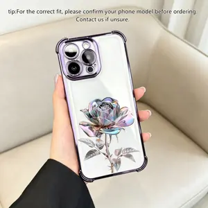 Exquisite Purple Rose Anti Drop Phone Case, Airbag Protection, Skin friendly TPU Material, Suitable for iPhone 17 Pro Max 16 Pro Max 15 Pro 14 13 12 11 and Samsung Galaxy S25 S24 S23 Series Women's iPhone cases.