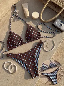 Women's Two-Piece Swimsuit Set, Sexy Tie-Side Design, Ditsy Floral Pattern, Pattern Mix, Slim-Fitting, Ideal for Beach and Pool Parties