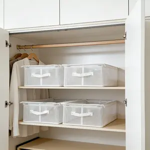 4 Large Transparent PVC Storage Boxes with Lids - Foldable Dustproof Organizer for Clothes, Pants, and More - Suitable for Home and Dormitory Use, Transparent Design for Easy Viewing, Wardrobe Storage Tool (Model DM119)