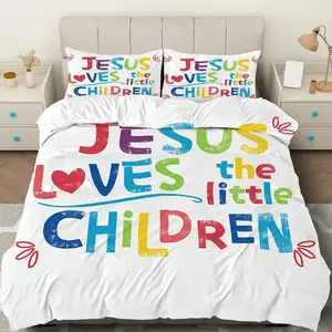 3PCS Duvet Cover Set, 1 Duvet+2 Pillowcases(Without filler), Colorful Inspirational Faithful Uplifting Peaceful theme, Easter bedding set, Religious Comforter Set Suitable for decoration Bedroom, Guest Room, Dorm, Apartment