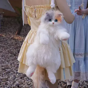 Plush Toy of a Simulated Calico Cat Backpack Double Shoulder Bag Doll Stuffed Animal Gift for Girlfriends' Birthday