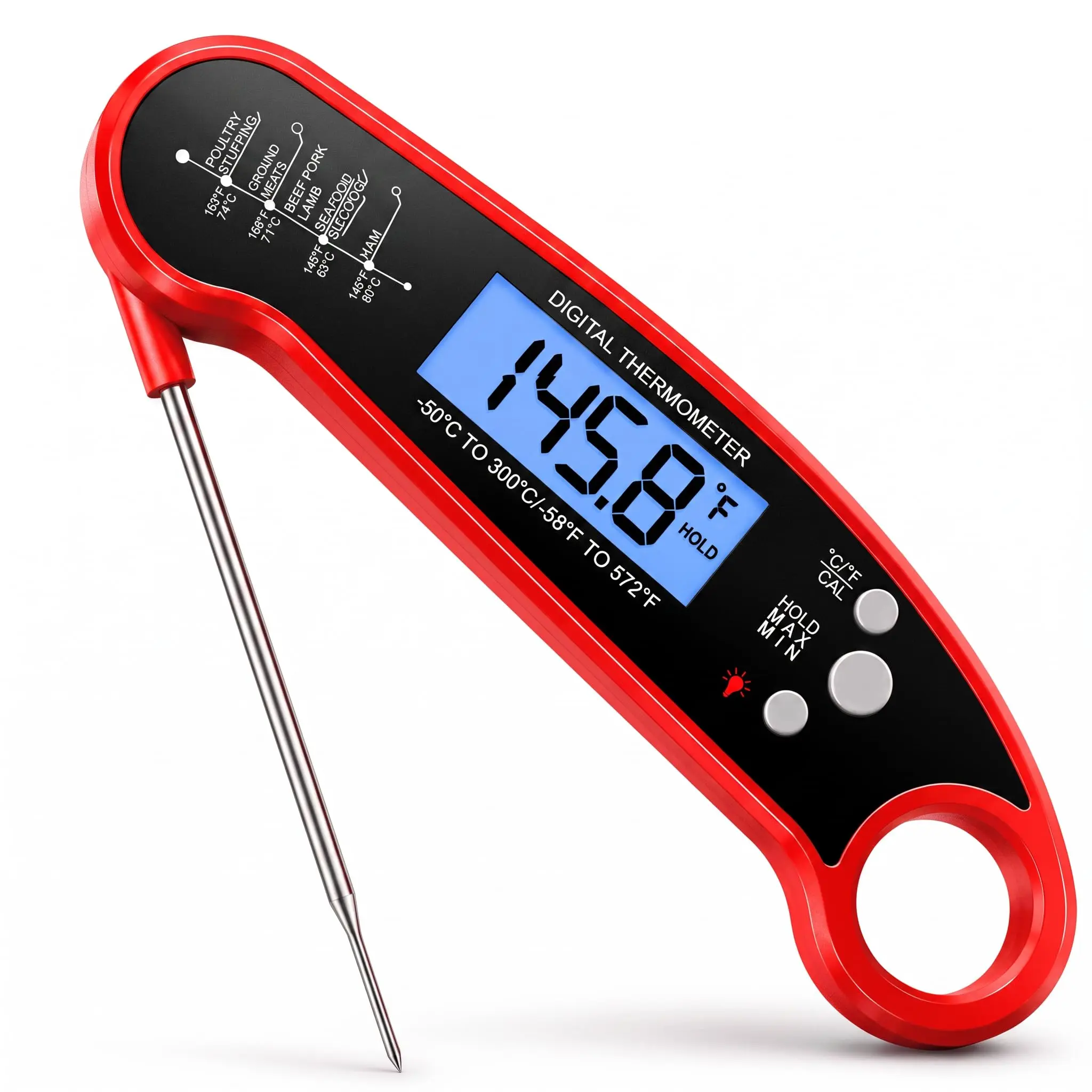 Digital Meat Thermometer for Cooking, Instant Read Food Thermometer with Backlit LCD, Waterproof Kitchen Thermometer for Grill, BBQ, Oven, Air Fryer & Candy