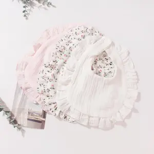 Baby Bibs, 3 Counts/set Solid Color & Flower Pattern Ruffle Trim Baby Bibs, Absorbent Infant Baby Bibs, Suitable for Newborns and Toddlers