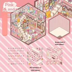 2PCS Pink Candy House 3D Stickers - Creative DIY Super Sweet Dessert Decor for Scrapbooking & Journal Craft Stickers