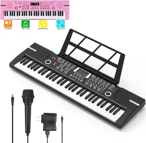 Large 61 Key Music Electronic Keyboard 30'' Electric Digital Piano Organ Built-In Speaker Microphone w/ Seet Stand Boys & Girls Gift Teaching for Beginners