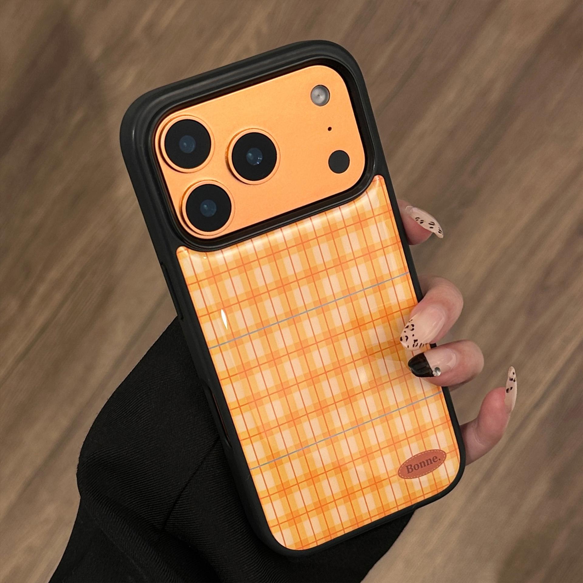 Orange plaid case for Apple iPhone 17 Pro Max, iPhone 15, epoxy resin, hard case, personalized design, 14