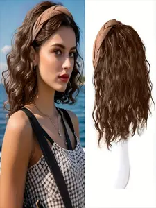 Short wavy curly hair clip wig integrated with a female head replacement block, increased volume artifact, natural hair covering replacement patch, hair clip half head cover, easy to wear, suitable for daily wear, Curly Synthetic Hairpiece