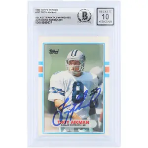 Troy Aikman Dallas Cowboys Autographed 1989 Topps Traded #70T Beckett Fanatics Witnessed Authenticated 10 Rookie Card - Fanatics Authentic Certified