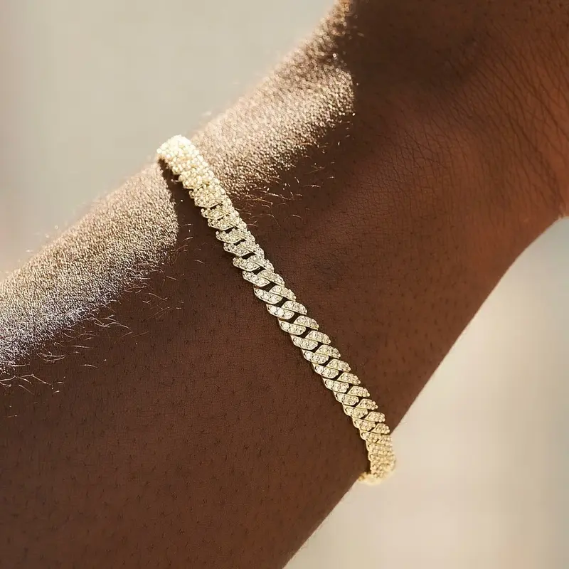 14K White Gold Plated Hip Hop Iced Out Round Cut Moissanite Bracelet For Men's 14K White Gold Plated Hip Hop Iced Out Round Cut Moissanite Bracelet For Men's