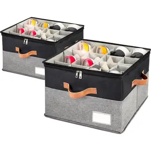 Shoe Organizer for Closet, Foldable Shoe Storage Organizer Box Bin with Adjustable Dividers and Clear Cover, Fits up to 16Pairs