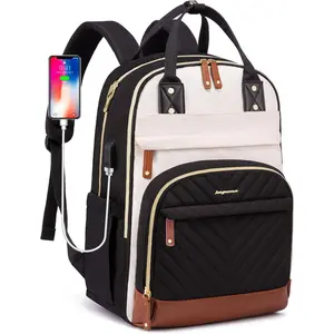 Laptop Backpack for Women 15.6 inch Waterproof Anti-theft Work Travel College Bookbag with USB Charger Business Computer Backpack for Nurse Teacher Beige Black Brown