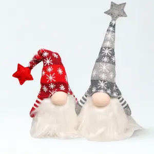 15" Lighted Christmas Gnome, Handmade Plush Scandinavian Swedish Tomte, Light Up Elf Toy Holiday Present, Battery Operated Winter Tabletop