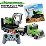 Egofuntoy 1:12 RC Semi Truck & Excavator Backhoe Car Toy Set - ABS Plastic, 2.4GHz 11-Channel Remote Control Vehicle, Removable Rechargeable Flatbed Trailer with Lights & Sound, Auto-Demo Mode, Cool Christmas Gifts for 8-10Y Boys, Kid Stuff for Boys