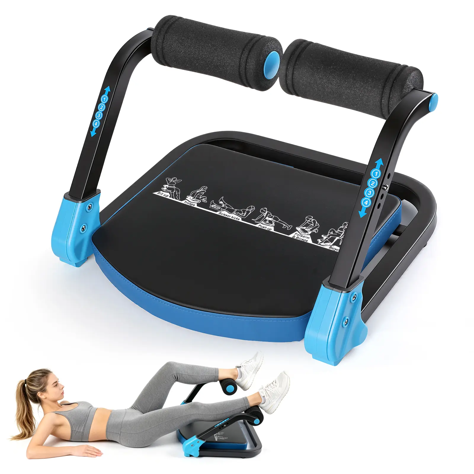 Ab Workout Machine, Adjustable Resistance Ab Trainer with Auto-Rebound, Foldable Sit Up Equipment for Full Body Workout, Core, Arms & Legs Training for Home Gym