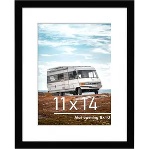 11x14 Picture Frame, Display Pictures 8 x 10 with Mat or 11 x 14 Without Mat for Wall Mounting Display, Photo Frames, Black