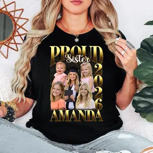 Bootleg Graduation Shirt 2026, Custom Photo Collage Shirt, Retro Rap Style Graduation T-Shirt, Proud Family Graduation Gift, Grad Shirt(