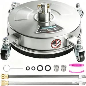 18" Stainless Steel Pressure Washer Surface Cleaner – 4 Wheels for Easy Maneuvering – Effective Patio, Sidewalk, Deck & Driveway Cleaning – Durable Power Washer Attachment