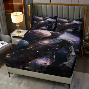 Space God Pattern Bed Sheet, Including 1 Bedsheet and 2 Pillowcases, Anti Slip Dust Cover Suitable for Bedrooms, Suitable for Holiday Gifts