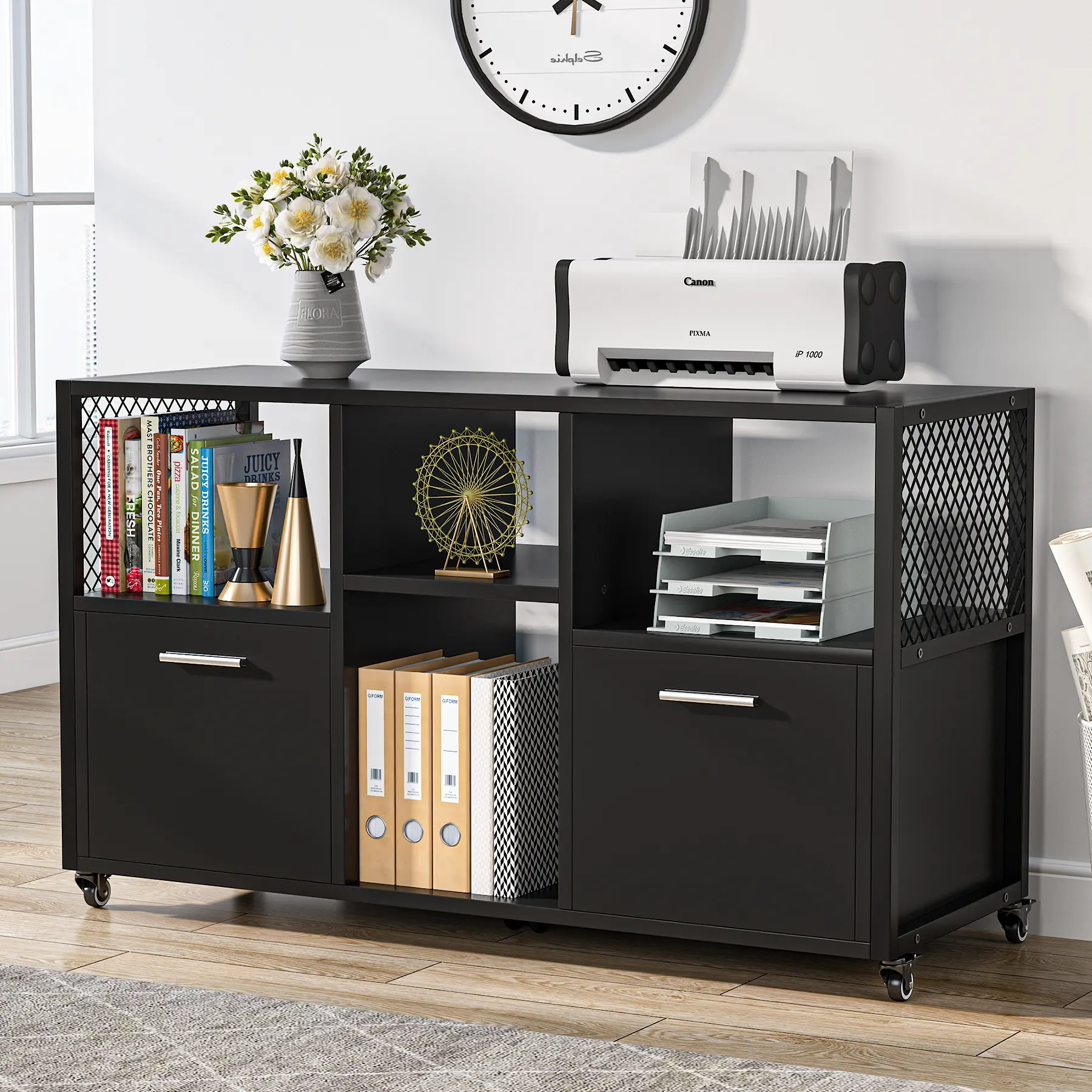 Tribesigns Mobile Large File Cabinet with 2 Drawers and Open Storage Cube