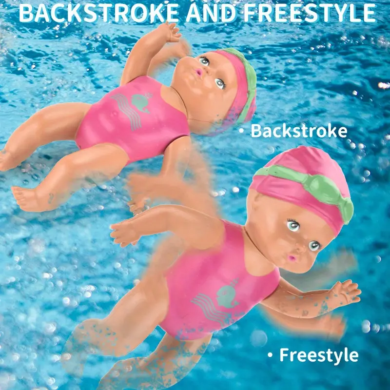Wind-Up Abs Swimming Doll Bath Toy - Rose Red Doll with Movable Joints, Ideal Kids' Birthday Gift