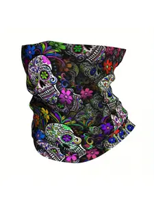 Biihudu Mexican Sugar Skull Bandana Neck Gaiter Vibrant Day of the Dead Design Lightweight Thin Scarf Headband for Men Festivals Outdoor Activities