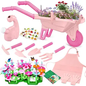 16Pcs Kids Gardening Tools Outdoor Toys Set Backyard Play with 93 PCS DIY Flower Garden Building Preschool Activities (Pink)