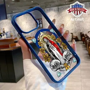 Compatible for iPhone 16 Pro Max 15 16E 14 Plus 13 12 Mini 11 Promax X XS XR XSMax Case Santa Muerte Pattern Magnetic Transparent Acrylic Back TPU Edges Support Wireless Charging Phone Cover for Girl