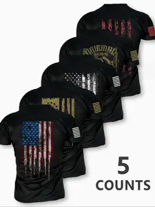 Men's American Flag Print Round Neck Tee, Regular Fit Casual Short Sleeve T-shirt for Summer, Men's Top for Daily Wear