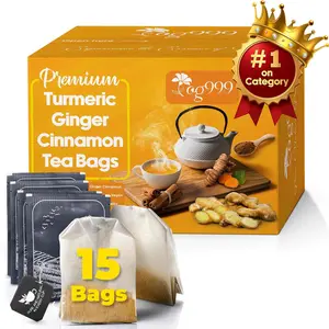 TOG999 Premium Turmeric Ginger Cinnamon Herbal Tea, 15 Natural Tea Bags, Caffeine-Free, Sugar-Free, Gluten-Free, Vegan, Eco-Friendly Tea Bags