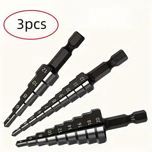 Set of 3 Cobalt Step Drill Bits, 24 Different Sizes, Titanium Cone Tips for Hole Cutting, High Precision Drilling Tools, Shank Step Bits