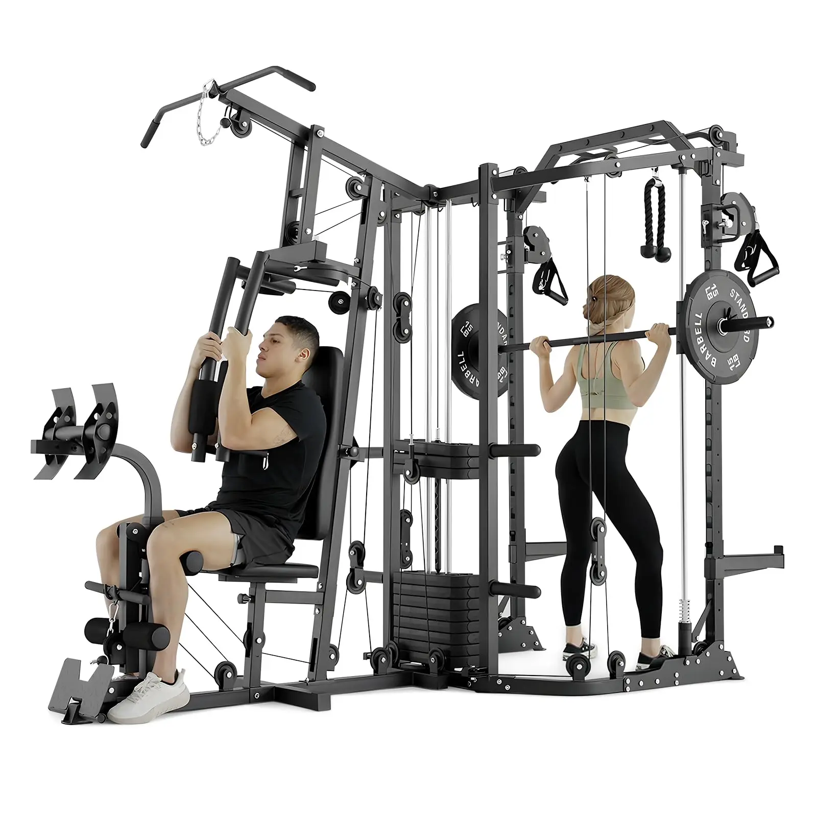 Smith Machine Power Cage - Multi-Function Home Gym with Cable Crossover & 121LBS Weight Stack for Comprehensive Workouts - Aluminium Construction