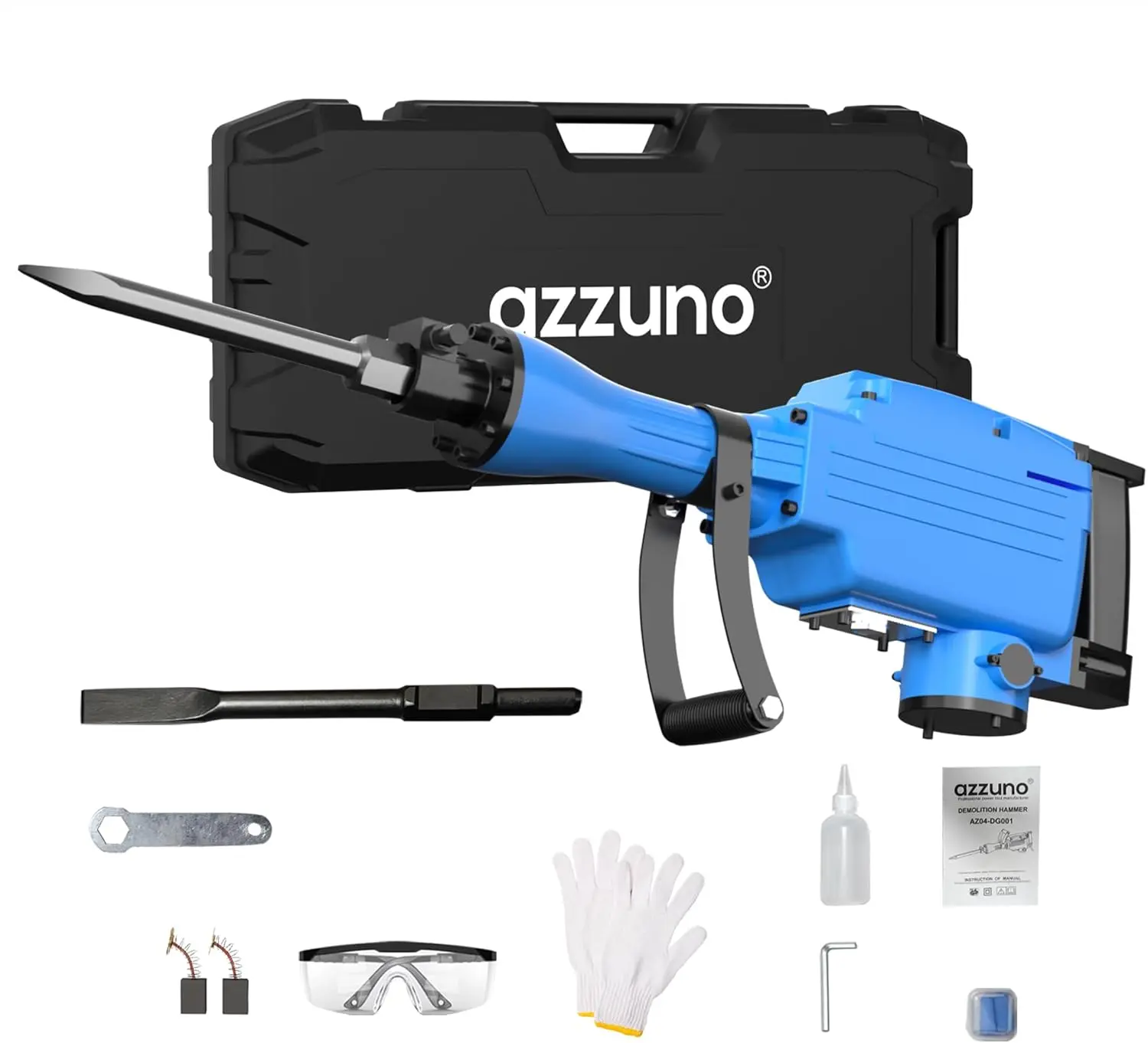 【First Batch Sale】AZZUNO 2200W Demolition Jack Hammer, Corded Power Rotary Hammer Drill, Concrete Breaker with 4pcs Chisel Bit Chipping & Case