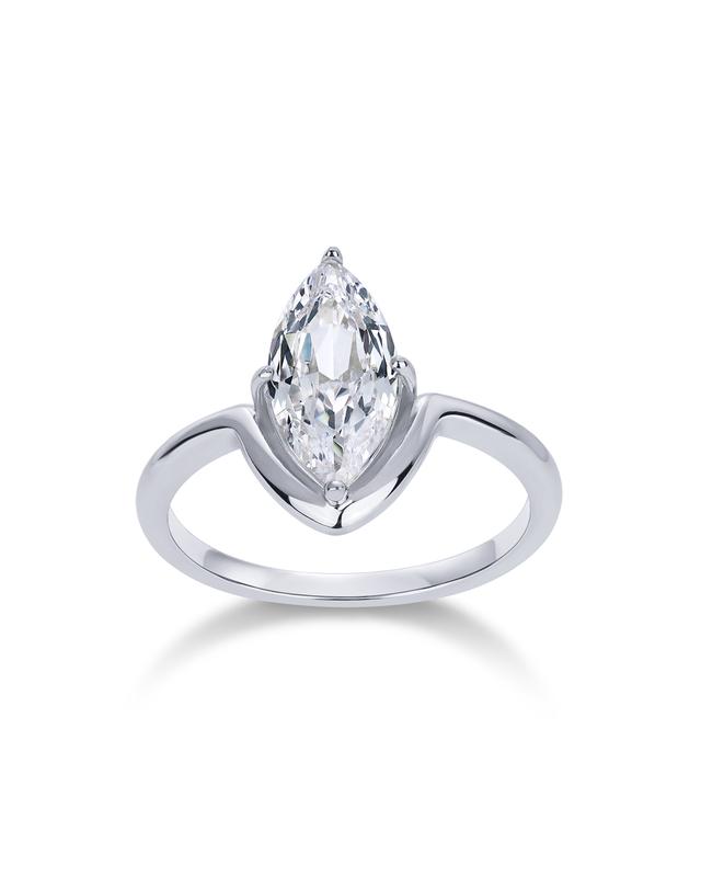 PAVOI 14K Gold Plated Marquise Cubic Zirconia Engagement Ring for Women - Trendy Solitaire Promise Jewelry - Fake Wedding Ring