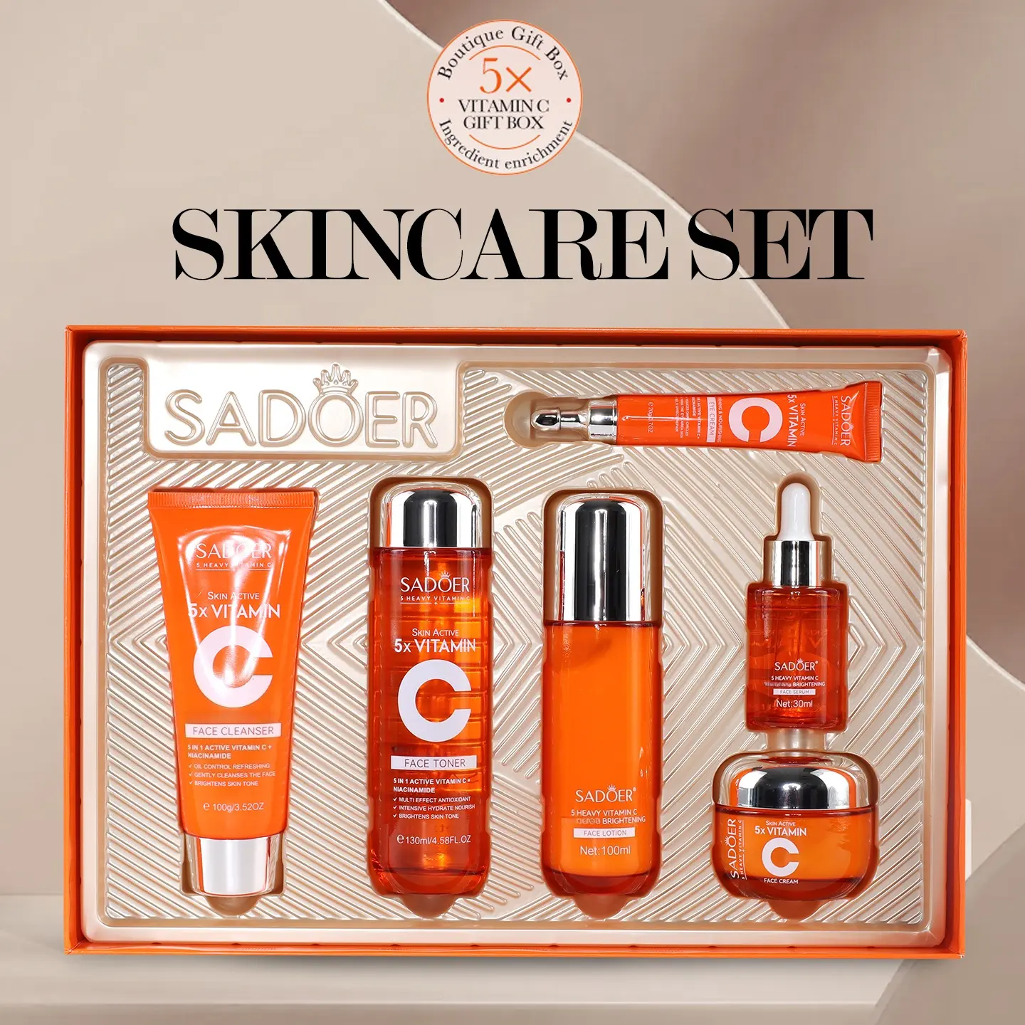 SADOER 5X Vitamin C 6-in-1 Total Care Skincare Set - Cleanser