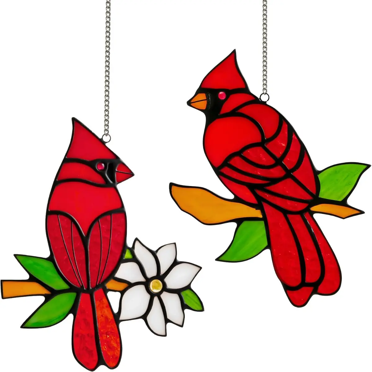 6-Inch Cardinal Stained Glass Window Hanging Suncatchers (2 Pcs) - Home & Garden Decor, Sympathy Memorial Gift, Christmas Ornament