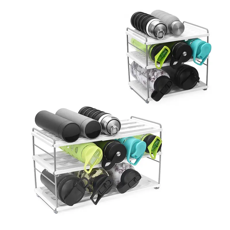 Sturdy Telescopic 3-Tier Adjustable Beverage Storage Rack - HIPS Plastic Quick-Assemble Solid Removable Free-Standing Desktop Organizer Shelf for Kitchen Counter, Office Desk