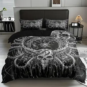 2/3pcs Ghost Eye Pattern Theme Luxury Duvet Cover Set(1*duvet Cover+1/2*pillowcase,no Filling)Skin-friendly Soft Digital Printed Decorative Bedding Set,perfect For Christmas,New Year Festival Gifts For Family All Season Use Machine Washable