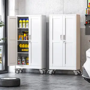 61" Tall Metal Garage Storage Cabinet with Wheels and Locking Doors and Tall Rolling Steel Tool Cabinet with 3 Adjustable Shelves for Garage,Home,Office,Shop