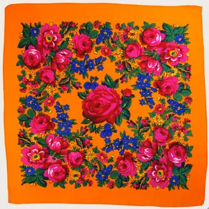Acrylic Fabric Rose Scarf, Orange All Season Scarf (60"x60"), Acrylic Fabric Scarves, All Season Scarves