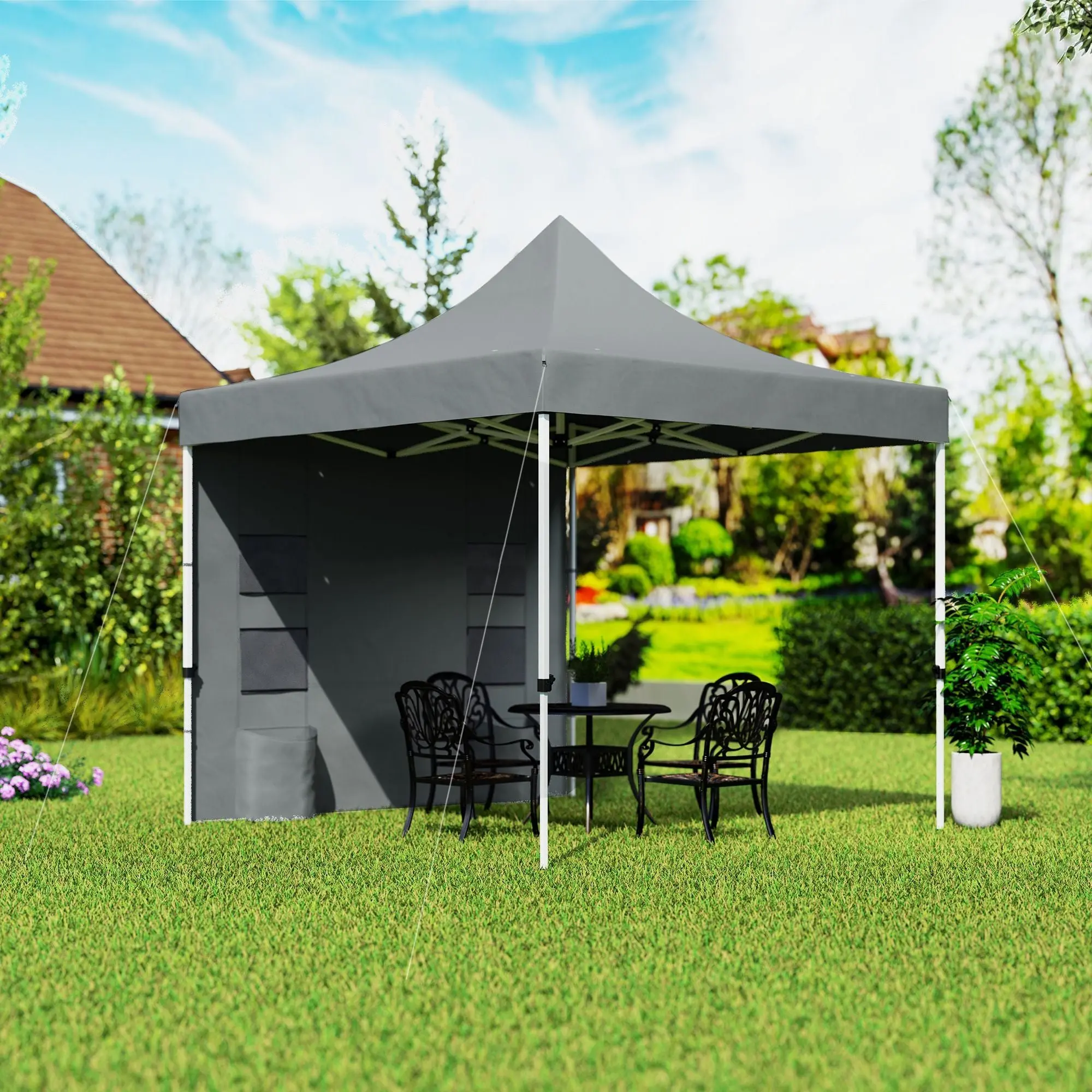 Gray Heavy Duty Pop Up Canopy Tent with Sidewall & Storage Pockets - 10 x 10 ft